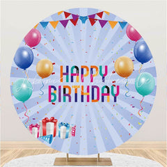 Lofaris Round Colored Flag And Gift Happy Birthday Backdrop