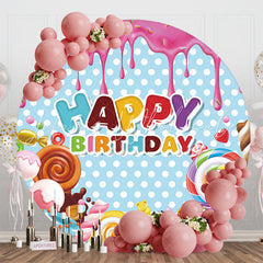 Round Colorful Candyland Happy Birthday Backdrop