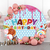 Round Colorful Candyland Happy Birthday Backdrop