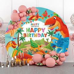Lofaris Round Colorful Dinosaurs Backdrop For Birthday Party