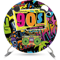 Lofaris Round Colorful Graffiti 90s Disco Party Backdrop