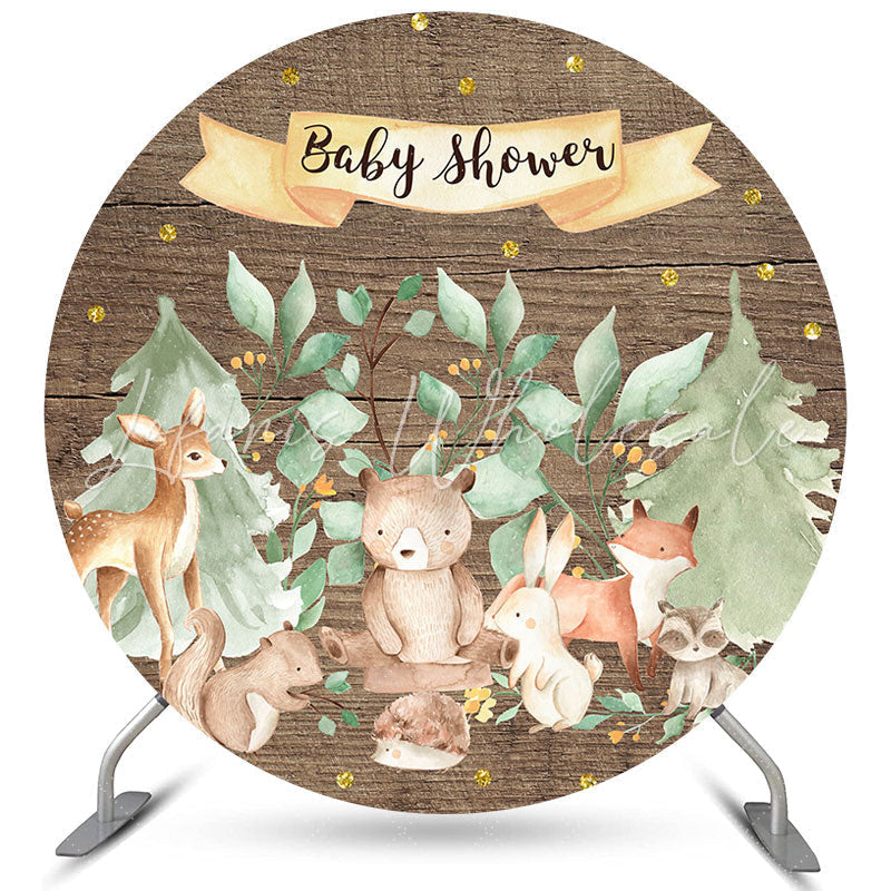 Lofaris Round Cute Safari Jungle Wooden Baby Shower Backdrop