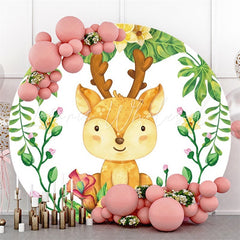 Lofaris Round Cute Sika Deer Flower Happy Birthday Backdrop