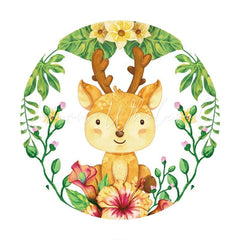 Lofaris Round Cute Sika Deer Flower Happy Birthday Backdrop