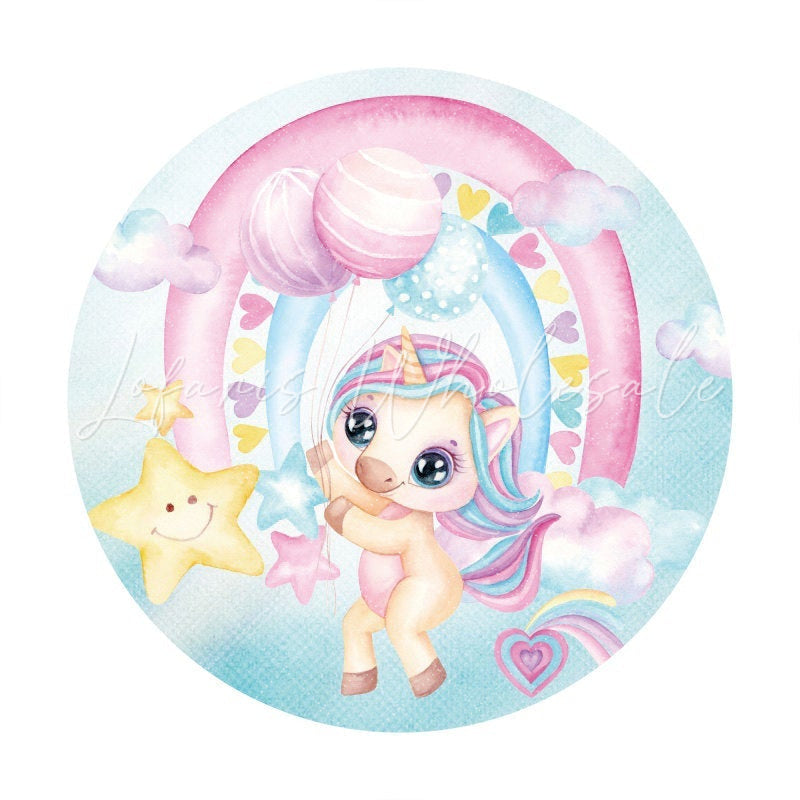 Lofaris Round Cute Unicorn Star Baby Shower Backdrop For Party