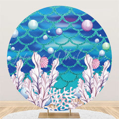 Lofaris Round Cyan And Blue Glitter Mermaid Birthday Backdrop