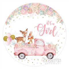 Lofaris Round Floral Animal On The Truck Baby Shower Backdrop