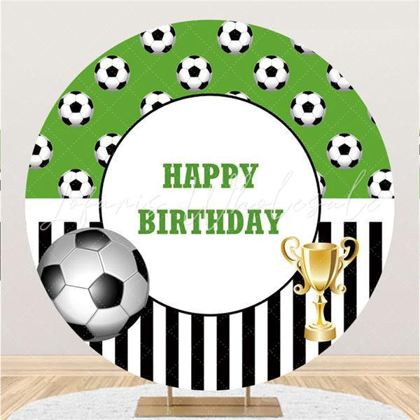 Lofaris Round Football With Black-White Stripe Birthday Backdrop