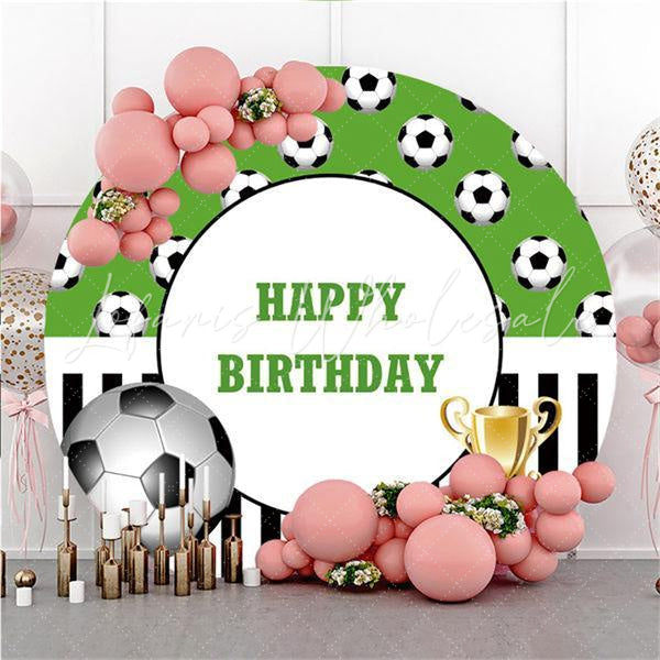 Lofaris Round Football With Black-White Stripe Birthday Backdrop