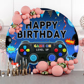 Lofaris Round Gamepad Balloons Ribbons Blue Birthday Backdrop
