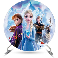 Lofaris Round Girl Boy Animals Frozen Happy Birthday Backdrop