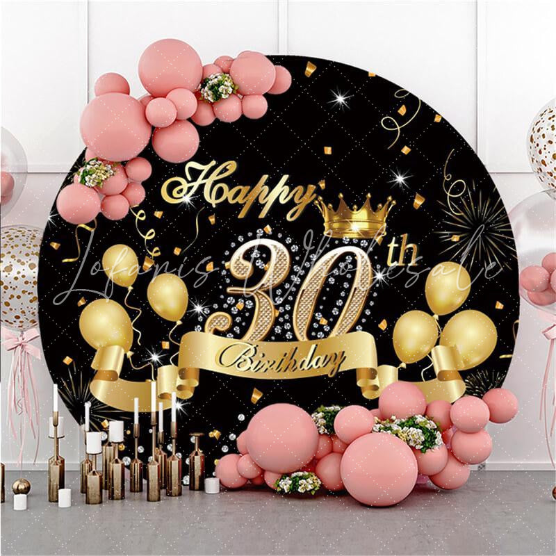 Lofaris Round Glitter 30th Happy Birthday Backdrop For Women