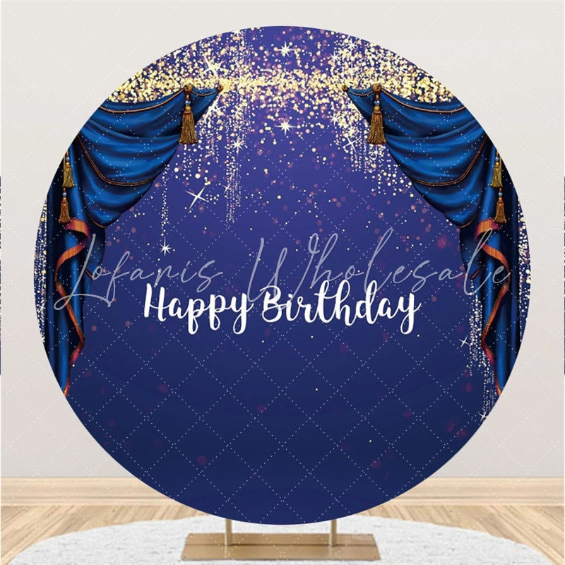 Lofaris Round Glitter And Purple Theme Happy Birthday Backdrop