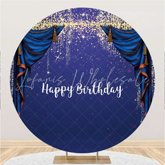 Lofaris Round Glitter And Purple Theme Happy Birthday Backdrop