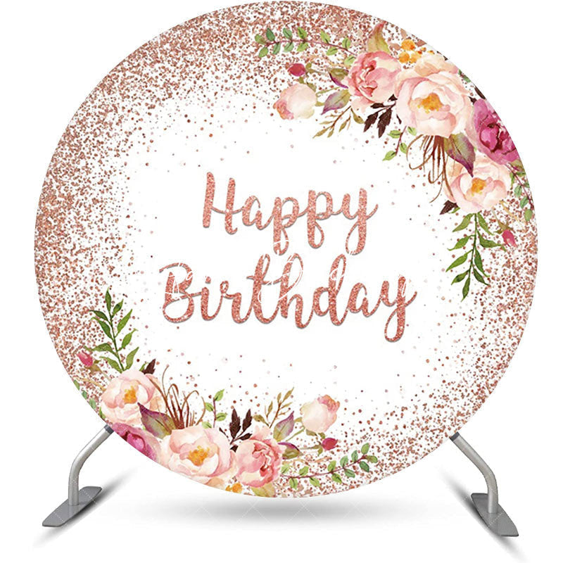 Lofaris Round Glitter Floral Rose Gold Birthday Backdrop