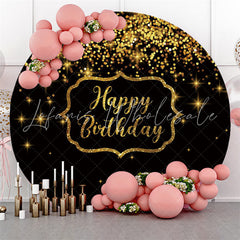 Lofaris Round Glitter Gold Star Black Happy Birthday Backdrop