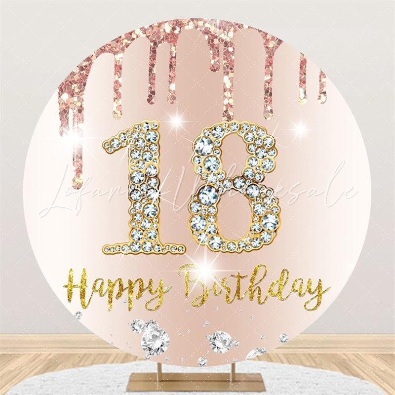 Lofaris Round Glitter Pink Diamond Happy 18th Birthday Backdrop