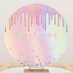 Lofaris Round Glitter Pink Diamonds Happy Birthday Backdrop