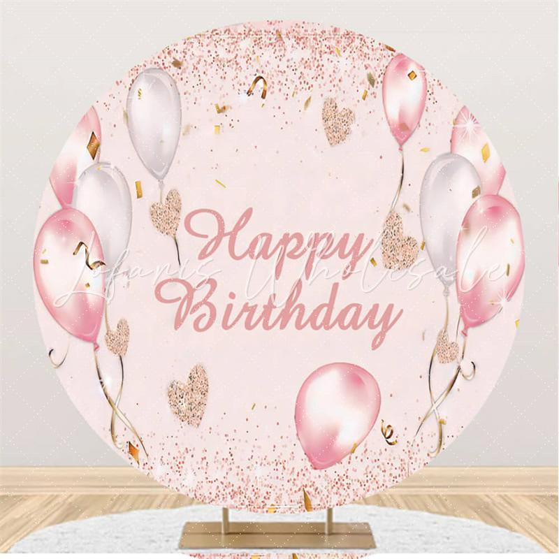Lofaris Round Glitter Pink Happy Birthday Backdrop For Girl