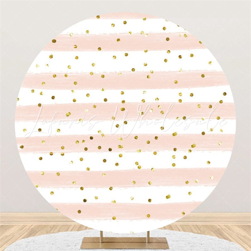Lofaris Round Glitter Pink White Stripe Happy Birthday Backdrop
