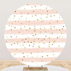 Lofaris Round Glitter Pink White Stripe Happy Birthday Backdrop