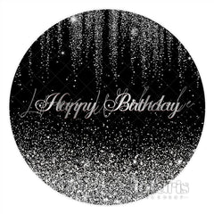 Lofaris Round Glitter Silver And Black Happy Birthday Backdrop