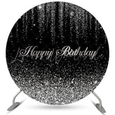 Lofaris Round Glitter Silver And Black Happy Birthday Backdrop
