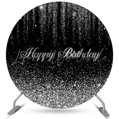 Lofaris Round Glitter Silver And Black Happy Birthday Backdrop