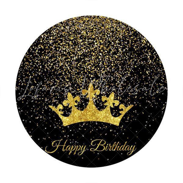 Lofaris Round Glitter Silver And Gold Happy Birthday Backdrop