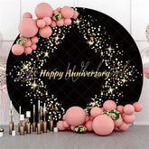 Lofaris Round Glitter Star Black Happy Anniversary Backdrop