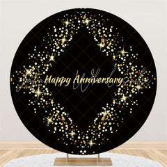 Lofaris Round Glitter Star Black Happy Anniversary Backdrop