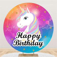 Lofaris Round Glitter Unicorn Happy Birthday Backdrop For Girl