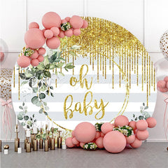 Lofaris Round Glitter Yellow Oh Baby Stripe Shower Backdrop