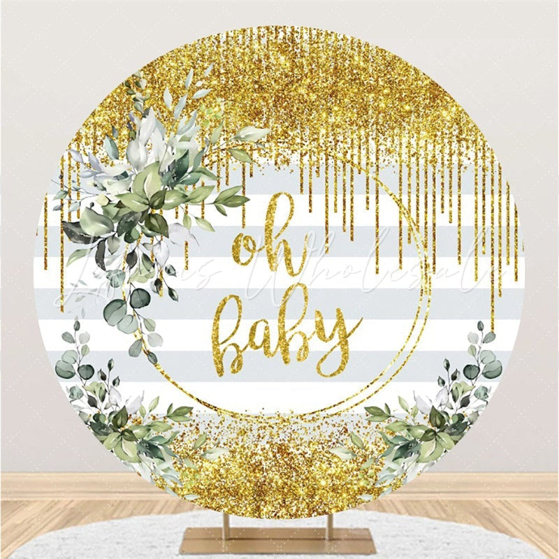 Lofaris Round Glitter Yellow Oh Baby Stripe Shower Backdrop
