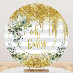 Lofaris Round Glitter Yellow Oh Baby Stripe Shower Backdrop