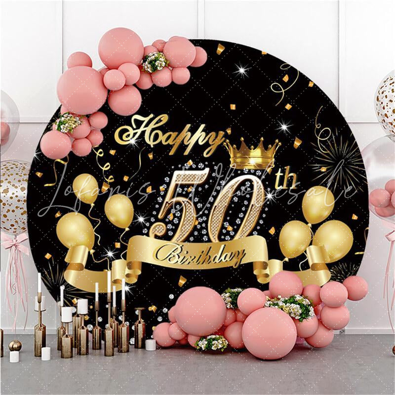 Lofaris Round Gold Balloons 50th Birthday Backdrop For Party