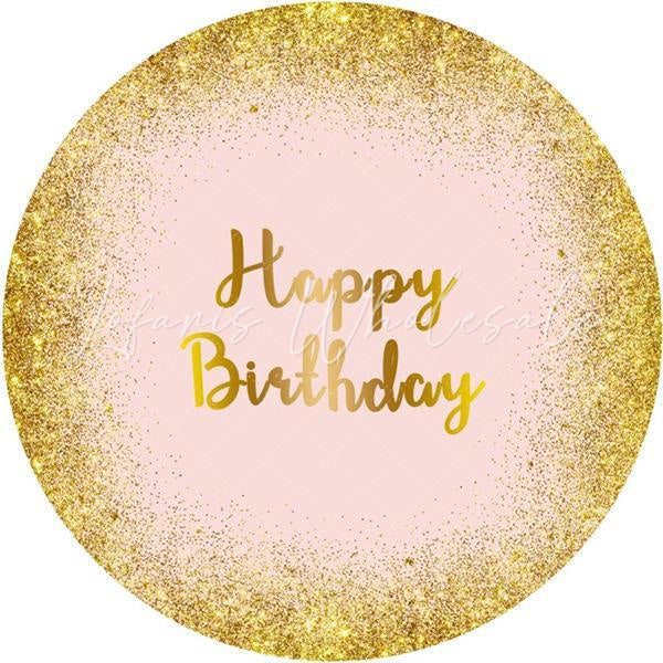 Lofaris Round Gold Glitter And Pink Happy Birthday Backdrop