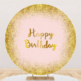 Lofaris Round Gold Glitter And Pink Happy Birthday Backdrop
