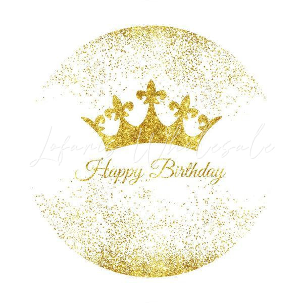 Lofaris Round Gold Glitter Happy Birthday Backdrop For Party