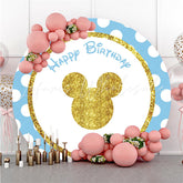 Lofaris Round Gold Glitter Mouse Blue Happy Birthday Backdrop