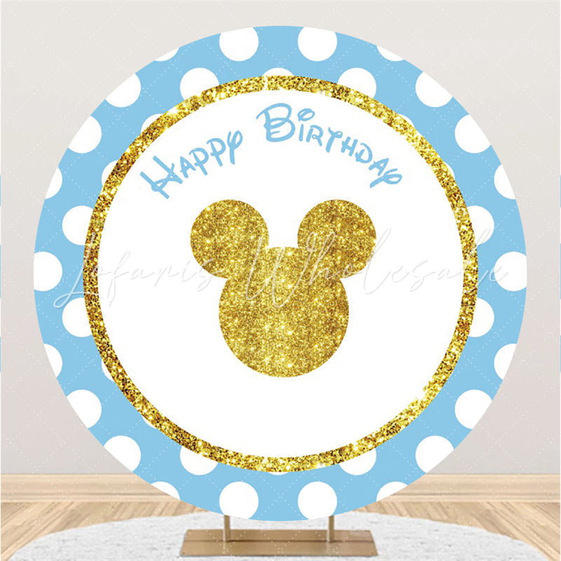 Lofaris Round Gold Glitter Mouse Blue Happy Birthday Backdrop