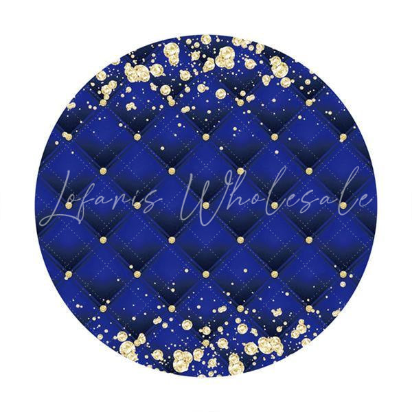 Lofaris Round Gold Glitter Navy Blue Happy Birthday Backdrop
