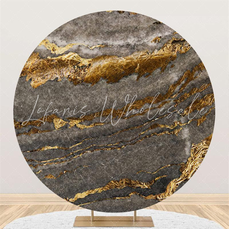 Lofaris Round Gold Grey Abstract Texture Birthday Backdrop