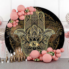 Lofaris Round Gold Mysterious Mandala Hamasa Hand Backdrop