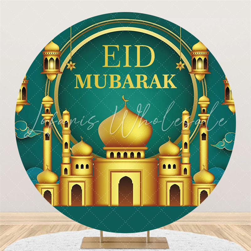 Lofaris Round Gold Palace Lantern Green Eid Mubarak Backdrop