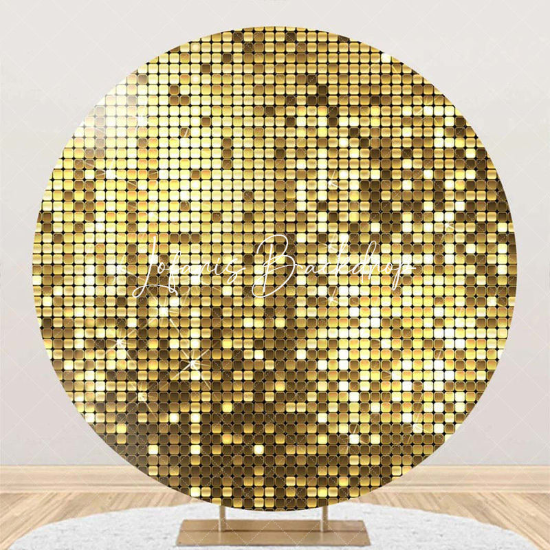 Lofaris Round Golden Metal Plaid Pattern Birthday Backdrop