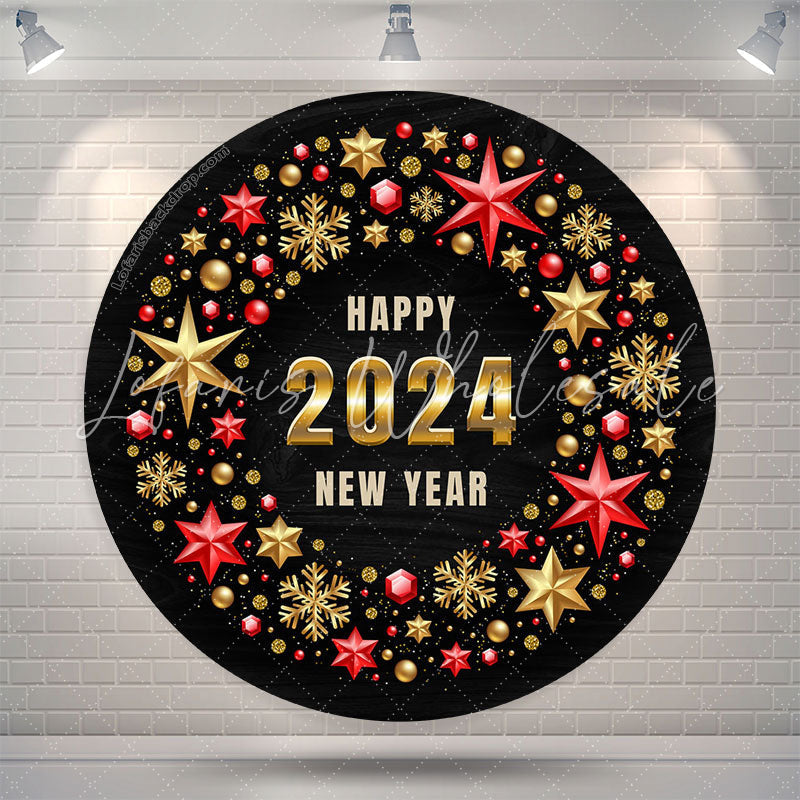 Lofaris Round Golden Snowflake Hexagon Happy New Year Backdrop