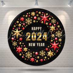 Lofaris Round Golden Snowflake Hexagon Happy New Year Backdrop