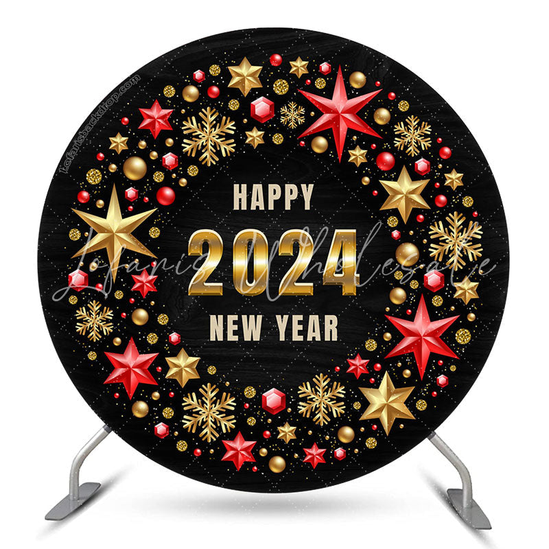 Lofaris Round Golden Snowflake Hexagon Happy New Year Backdrop