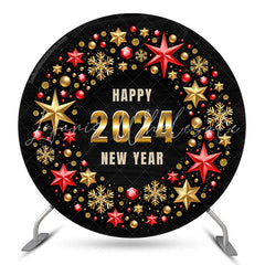 Lofaris Round Golden Snowflake Hexagon Happy New Year Backdrop
